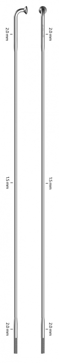 Sapim Спица 272 мм, Laser, 2.0/1.5/2.0 мм, Bt. 14G, нерж., серебро
