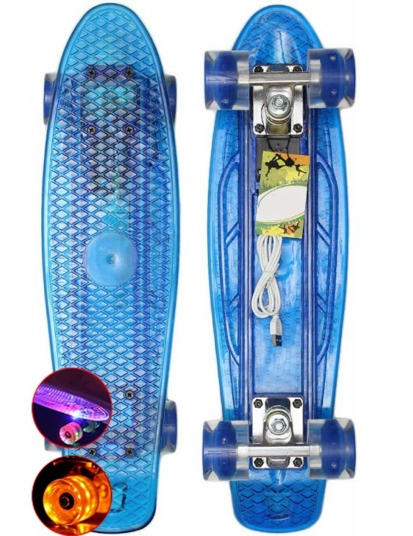 Скейт-Пениборд FISH (дэка пл. (22) 55х13,5 LED подсв.), прозрачно-голубой, 9933В, 608 Z
