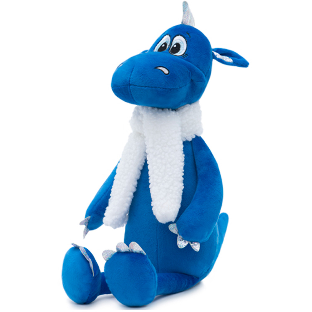 Игрушка мягкая Дракон Дизель, синий, с шарфиком, 25 см.