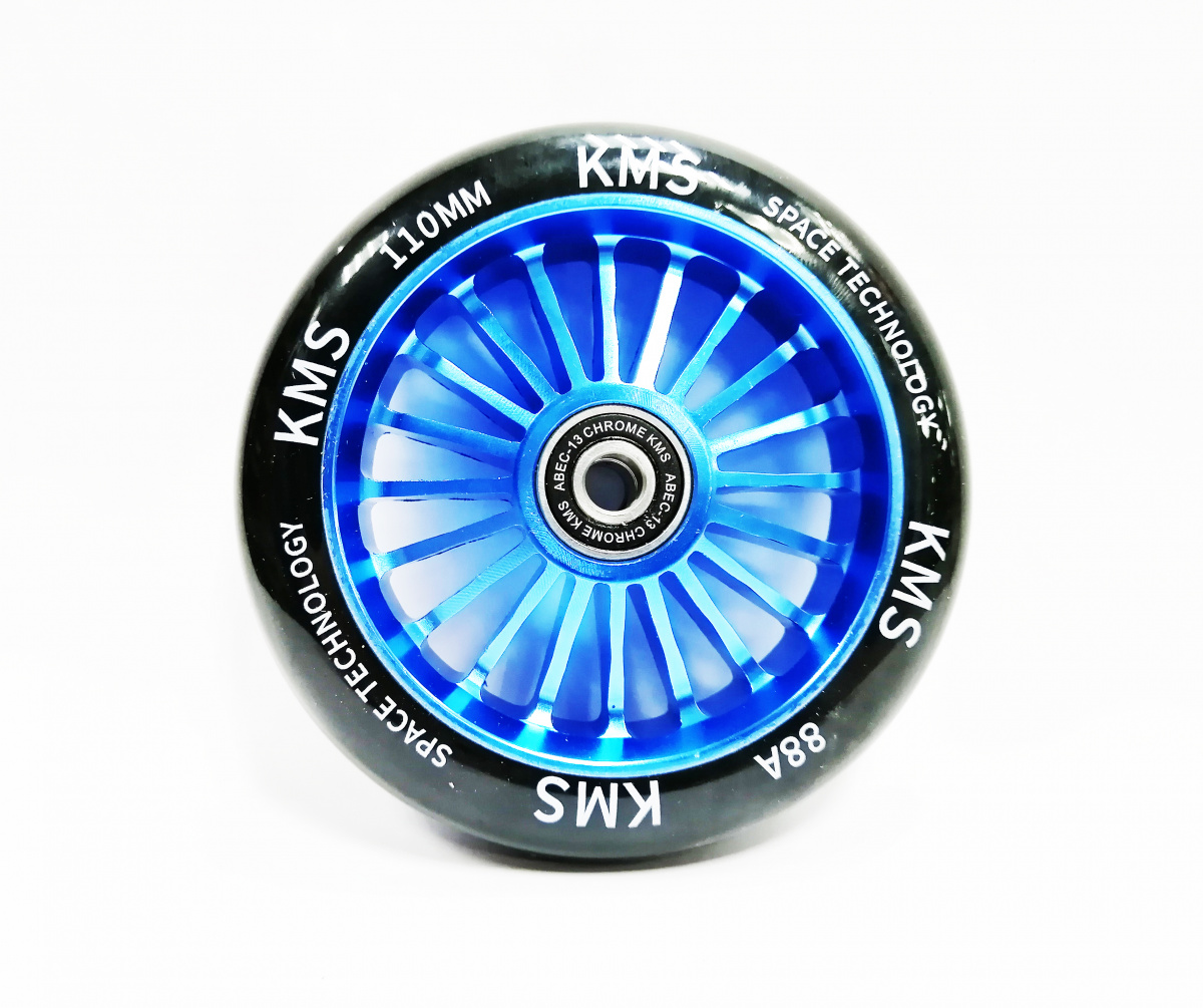 Колесо самоката паркового ф 110 мм, AL, KMS, подш, Abec- 13, синие-чёрные, 805419