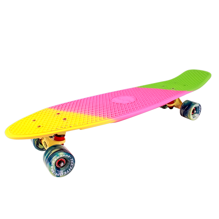 Скейт-Пениборд ТT Тricolor 27 (дэка пл. 69), розово-желтый, Abec 7 Chrome