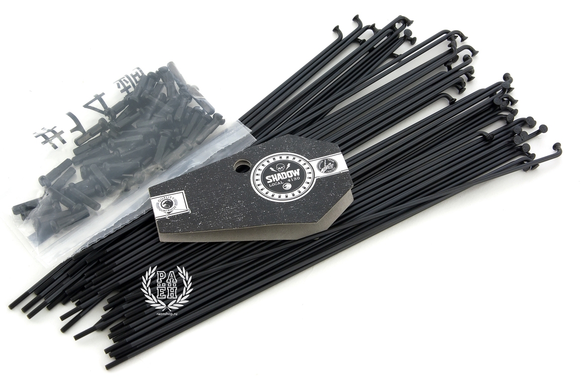Спицы 20д. 180 мм, BMX Shadow Straight 14G, нерж. с нипелем, чёрные (40 шт. в уп.) 103-06290 180