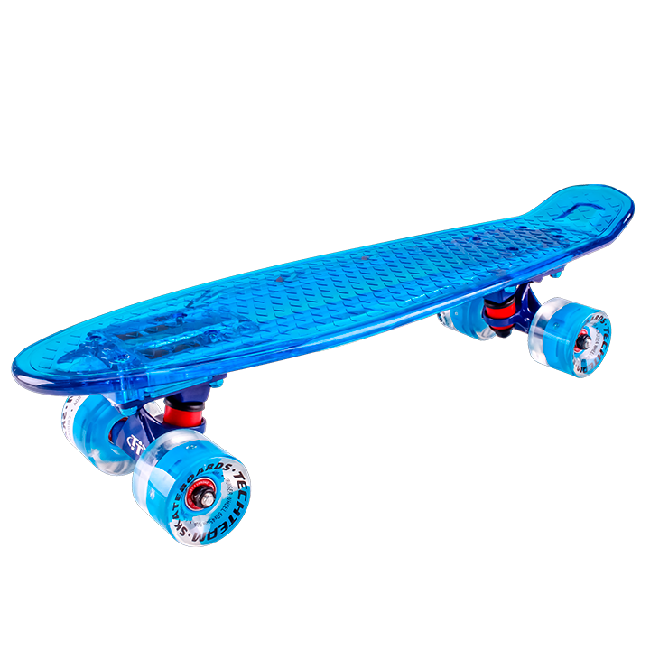 Скейт-Пениборд ТT Transparent Light 22 (дэка пл. 55х15 LED подсв.), blue, Abec 7 Chrome