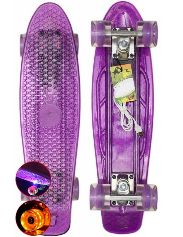 Скейт-Пениборд FISH (дэка пл. (22) 55х13,5 LED подсв.), прозрачно-фиолетовый, 9933V, 608 Z