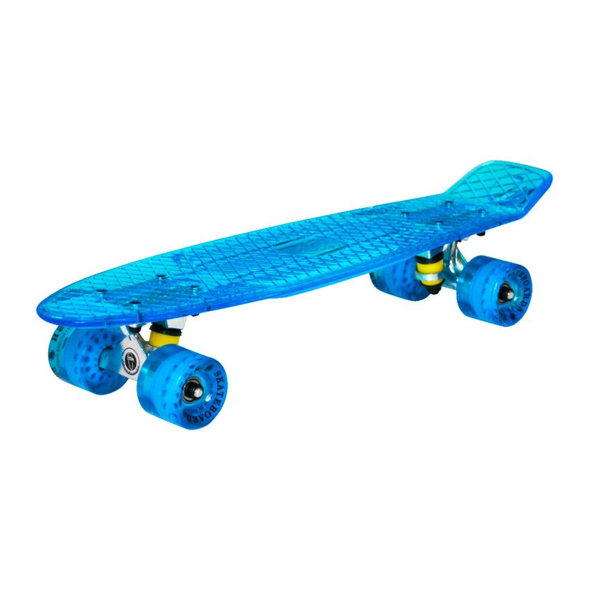 Скейт-Пениборд FISH (дэка пл. (22) 55х13,5), прозрачно-синий, 9932В, Abec 7 Chrome