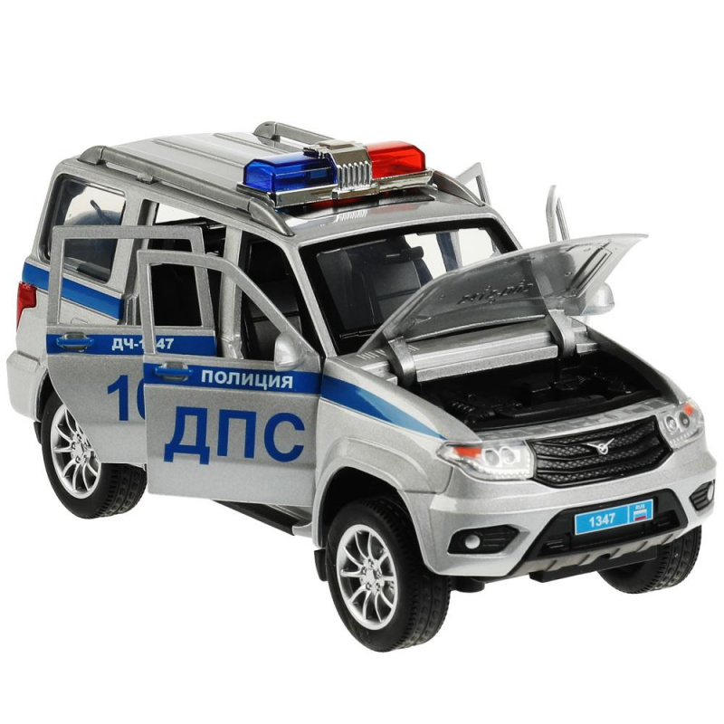 Машина PATRIOT-124SL-POL-GY, металл, UAZ Патриот Полиция, инерц., Технопарк