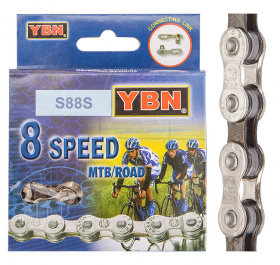 Цепь 8ск. "YBN S88S" 1/2"x3/32, 116зв, закал. хром. пины, с замком, в упак, 570084 